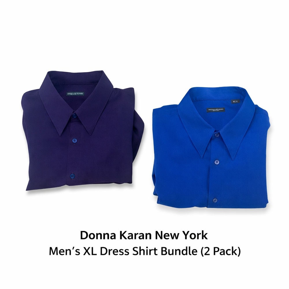 Donna Karan New York Men’s XL Dress Shirt‎ Bundle 2 Pack Long Sleeve Button Down